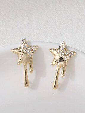 14K Gold Dipped Stainless Steel Hypoallergenic CZ Melting Star Stud Earrings
